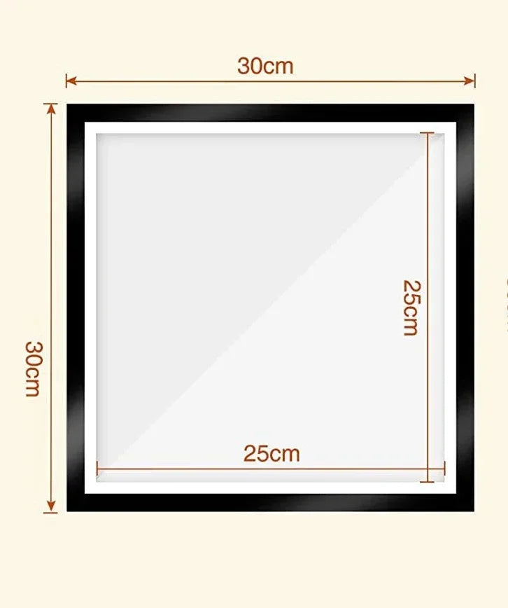 A rectangular black frame with a white display area, measuring 30cm wide by 30cm high.