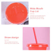 Orange glitter party cup with a wide mouth lid and straw design