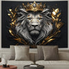 Regal Lion Crown Tapestry Wall Hanging — Vintage Black & Gold Decor