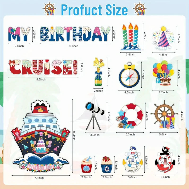 A colorful set of 16 nautical magnets featuring various captain and ship designs for a birthday theme.