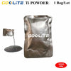 A sealed bag of GoLite Ti Powder, a dark gray or bronze granular substance, is shown next to the packaging.