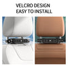 Close-up view of a car backseat cooling fan with a velcro design installed in both white and brown upholstery.