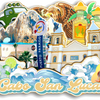 A colorful souvenir featuring a depiction of Mexico City landmarks, including a statue, a palm tree, and colonial architectur