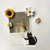 Magnetic acrylic cat whiskers decor featuring a black cat silhouette and white flower accents.