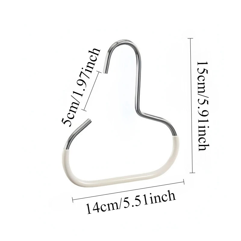 A silver metal hat storage hook with a curved handle and a loop, shown against a white background.