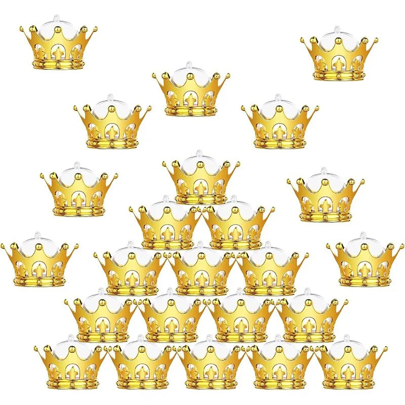 A set of twelve gold crown candy boxes arranged in a grid.