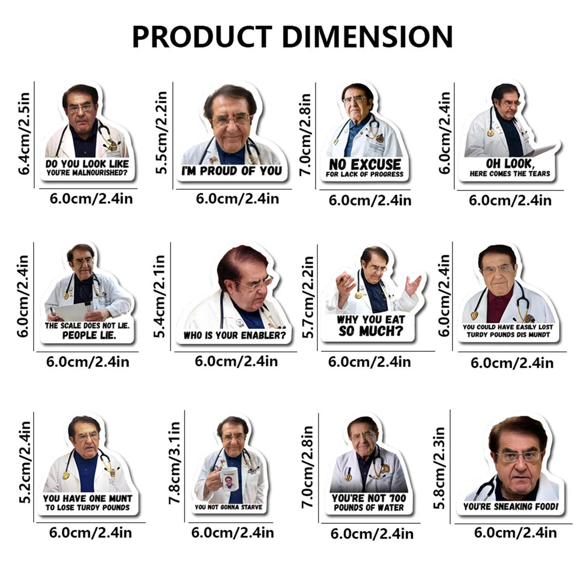 A set of fridge magnets featuring funny doctor's guidelines with humorous advice and medical imagery.