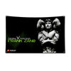 A black flag featuring a muscular man's portrait and text promoting the ideal taper body.