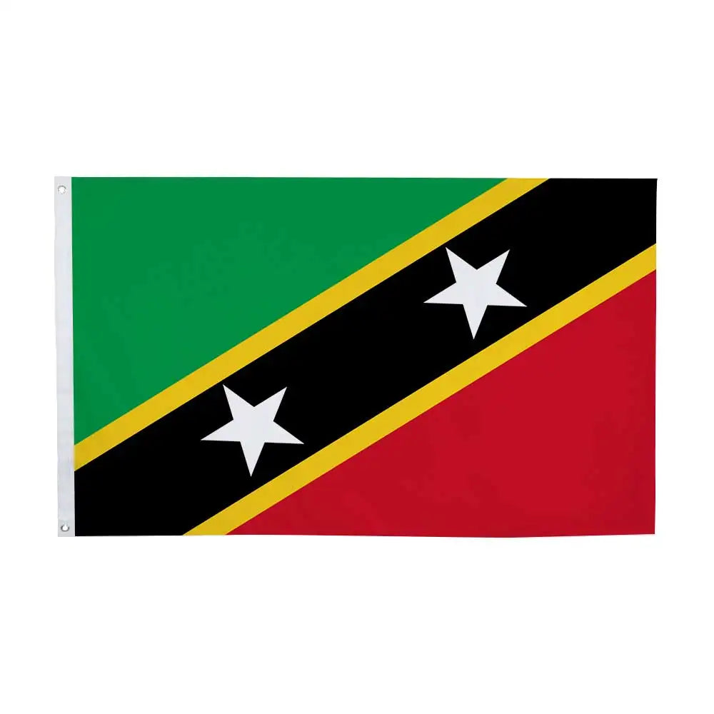 A flag featuring green, black, and red fields with yellow diagonal stripes and white stars.