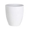 A white, cylindrical resin planter with a saucer.