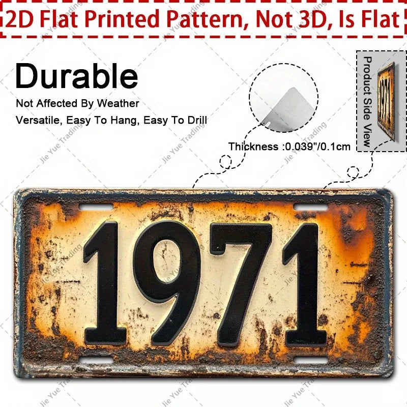 Señal de pared de aluminio vintage con el año 1971 en relieve.