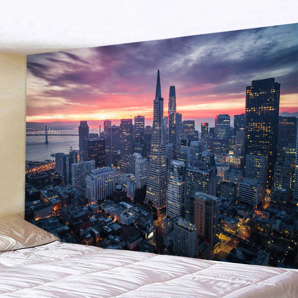 New York City Night View Tapestry Wall Hanging