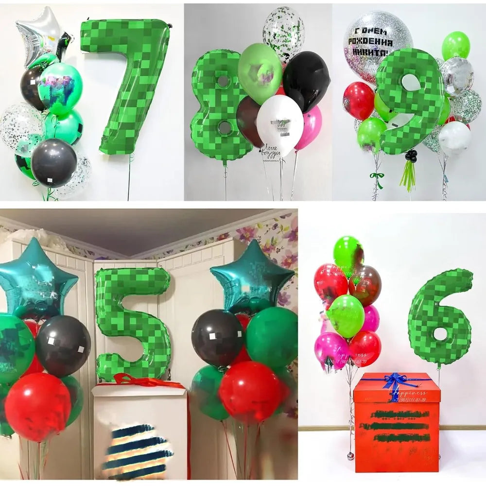 Giant Green Pixel Number Foil Balloon for Birthday Parties