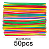 A stack of 50 assorted latex balloons in various bright colors like yellow, pink, green, and blue.