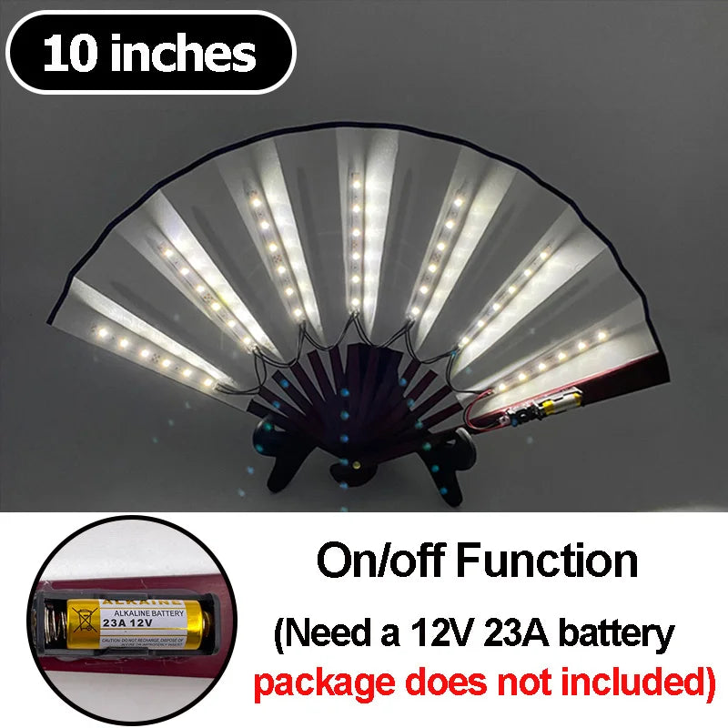 A 10 inch multi-mode LED party fan with a pleated design and on/off function.