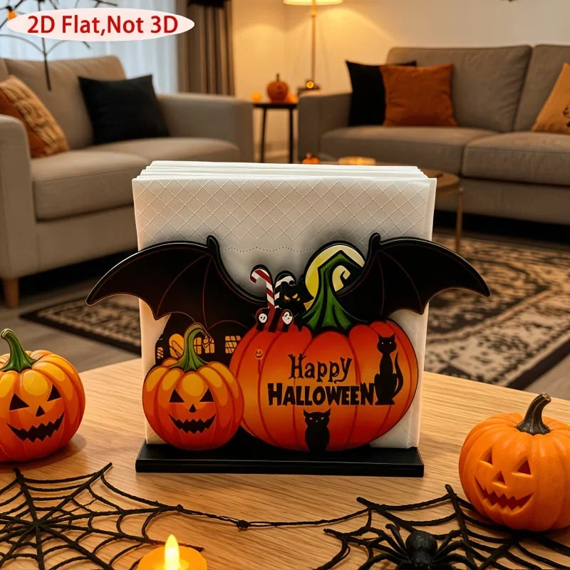 Halloween pumpkin ghost tissue box cover wooden acrylic tabletop decor