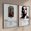 A framed canvas wall art featuring the Drake album cover for Blond, displayed in a modern home setting.