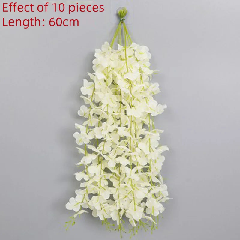 A long, cascading garland of white artificial flowers with ten pieces, measuring 60cm in length.