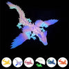 A translucent, purple and blue 3D printed dinosaur figurine with a movable dragon craft ornament.