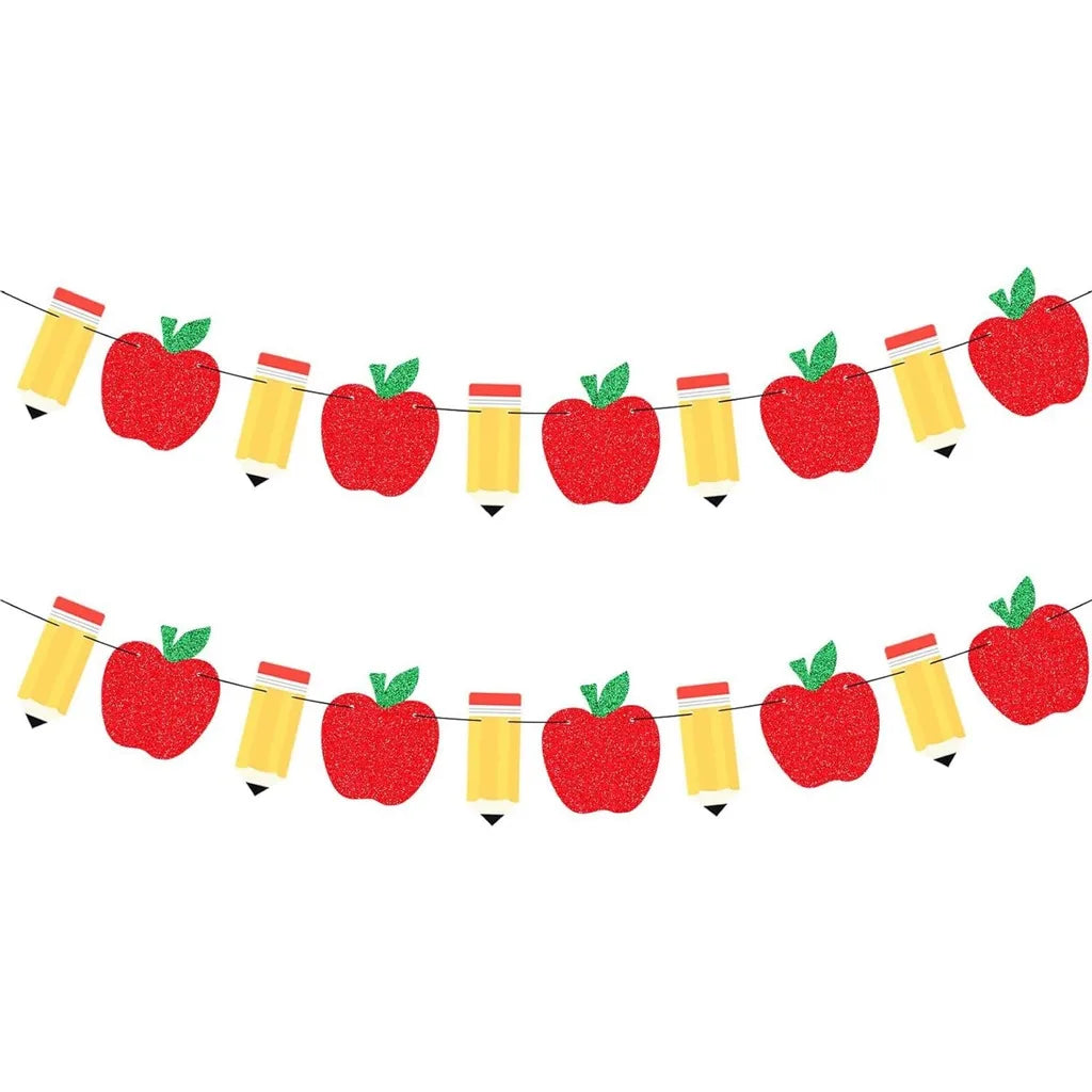 Red apple and pencil bunting banner with yellow accents for back to school decor