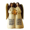 A pair of angel statues with wings and text that reads We'll be friends until we're old and senile then we'll be new friends