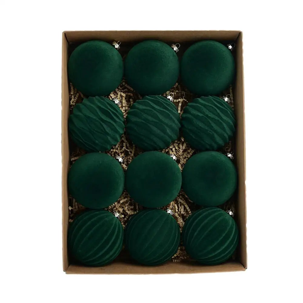 Velvet Flocked Christmas Tree Ornaments (Set of 12)