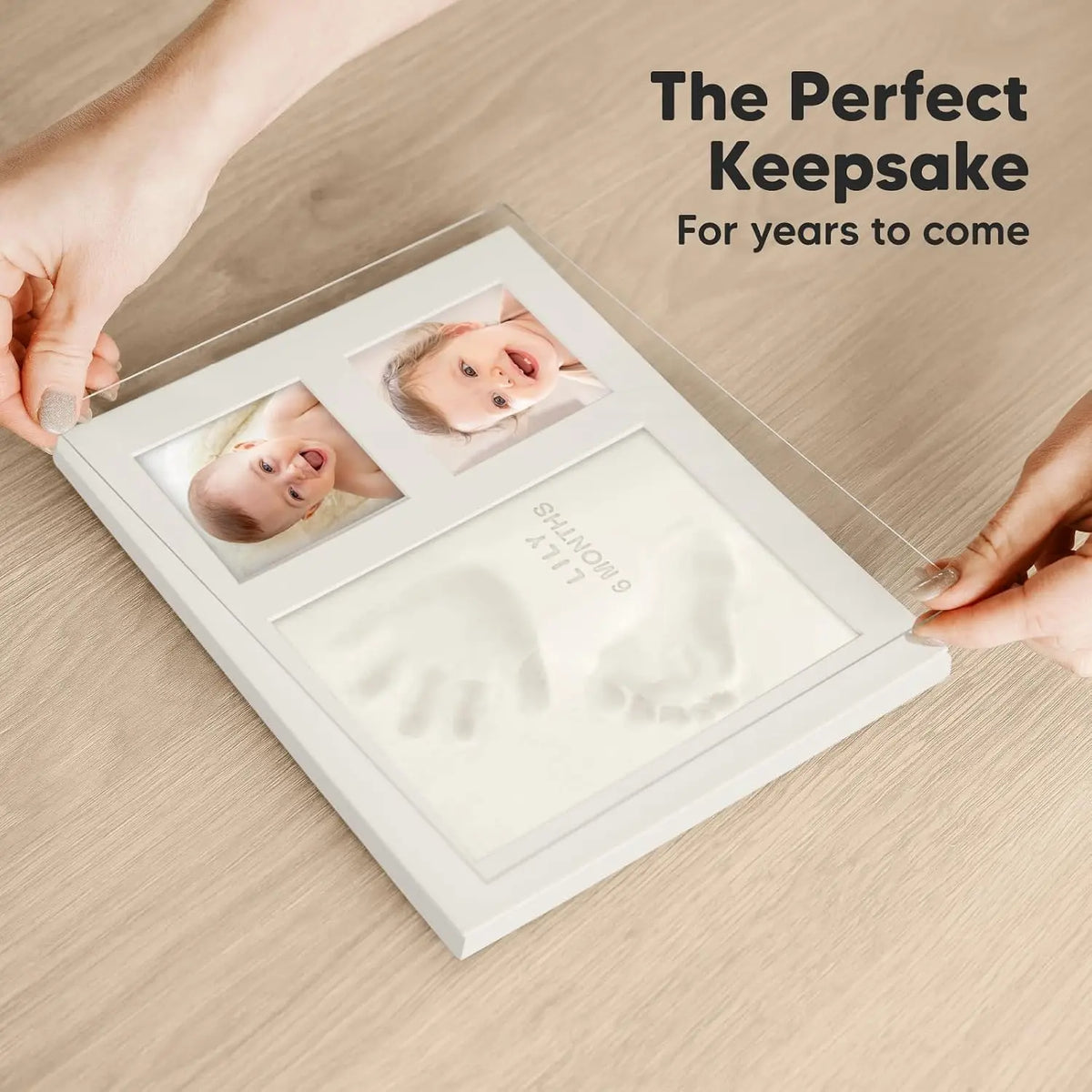 Ash Wood Baby Hand & Footprint Keepsake Kit with Photo Frame