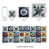 A set of 24 self-adhesive waterproof wall tiles featuring floral designs in various colors and shades.