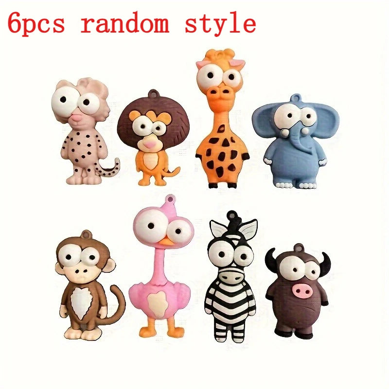 Six random style animal figures in various colors and textures for refrigerator magnets