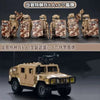 A set of six military off-road jeep figures and six corresponding rear attachments.