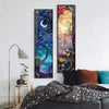 A vertical tapestry featuring a bohemian tree of life design with vibrant colors and celestial elements.
