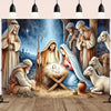 A painting depicting a biblical scene with figures, animals, and a starry sky.