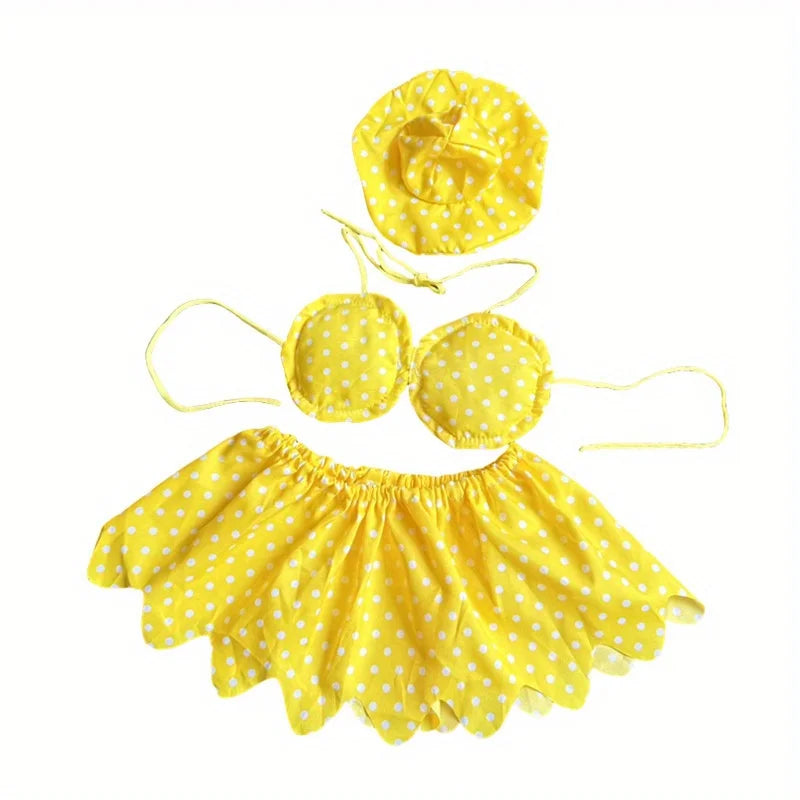 Yellow summer lawn decor goose costume set featuring a ruffled head and skirt