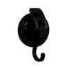 A black heavy duty reusable suction cup hook with a curved handle.