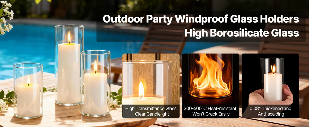 Outdoor party windproof glass holders with high borosilicate glass for candles