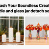 A set of glass cylinder vases with pillar candles displayed on a wooden table for home décor.